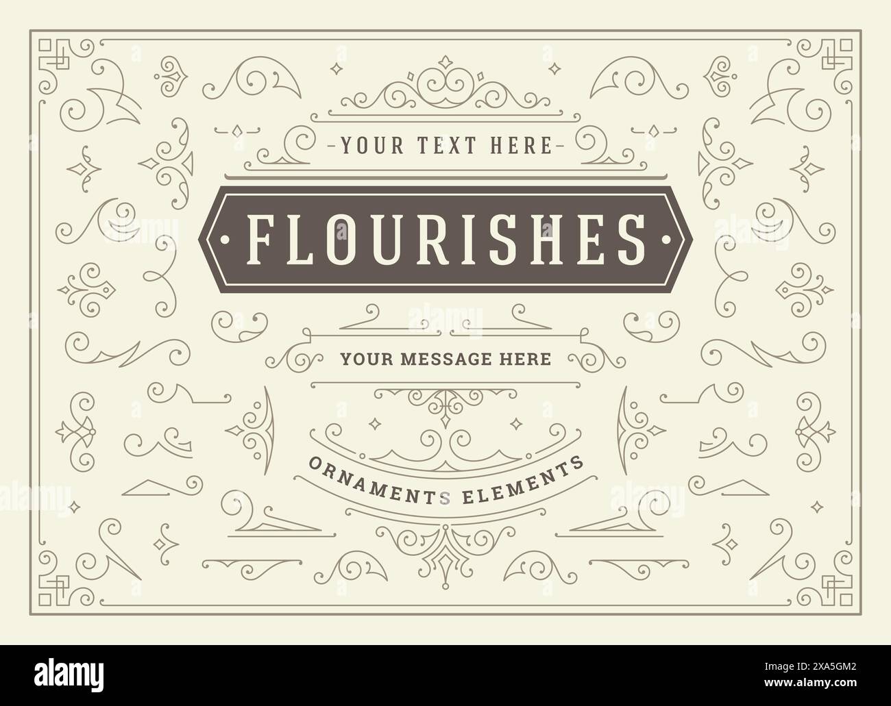 Vintage Ornamente Wirbel und Scrolldekorationen Design Elemente Vektor Set. Blüht kalligraphische Kombinationen für Retro-Design, Grußkarten, ce auf Stock Vektor