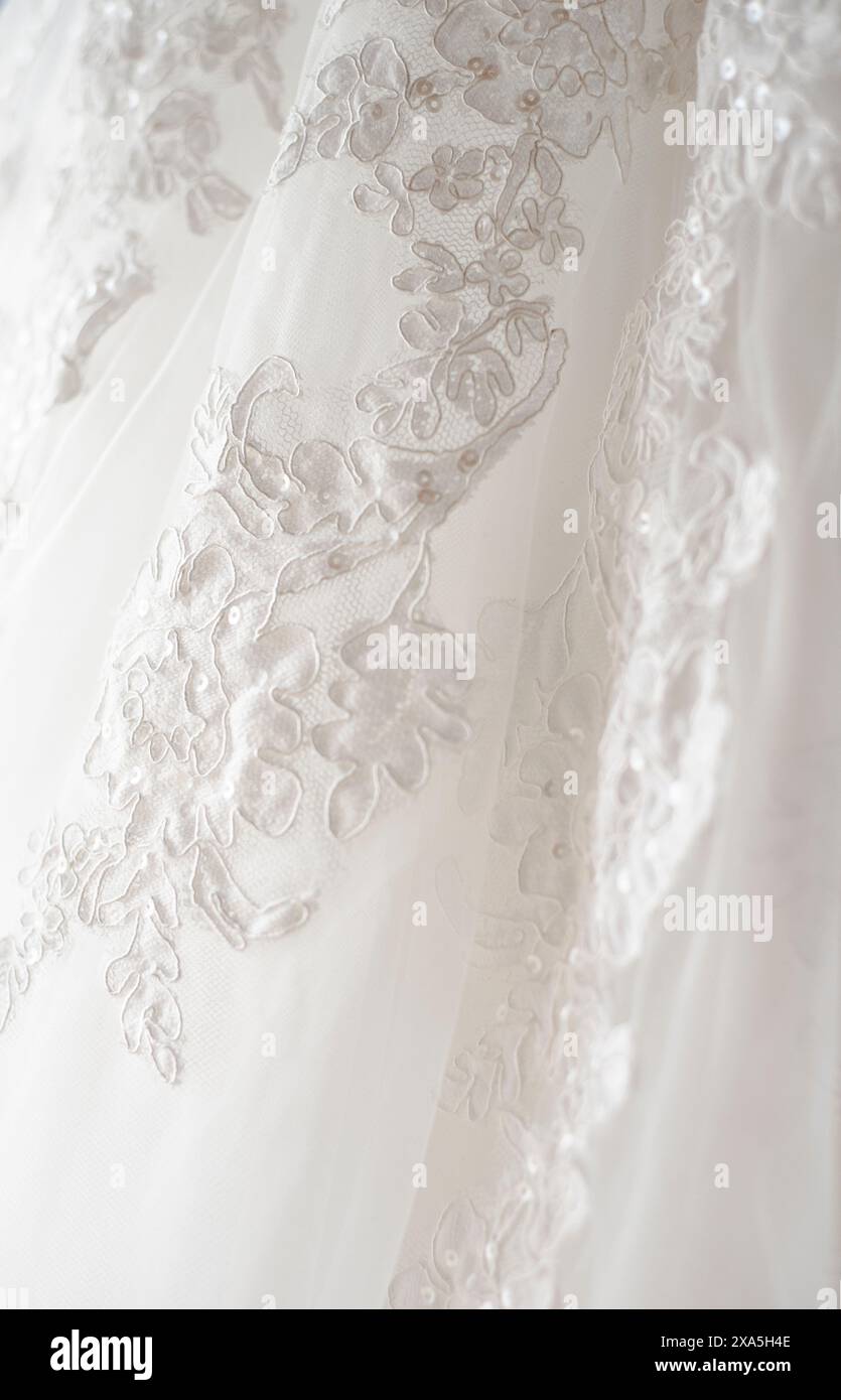 Detail von einem Hochzeitskleid Stockfoto