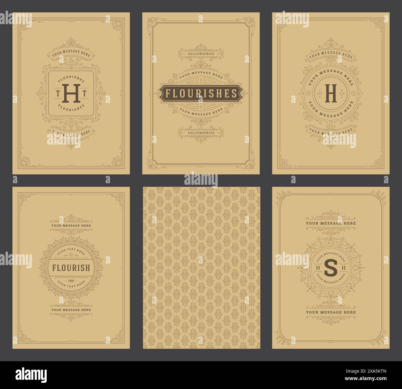 Vintage Ornament Grußkarten Set Vektorvorlagen. Blüht ornamentale Rahmen und Musterhintergrund für Hochzeitseinladungen, Werbung oder andere Stock Vektor