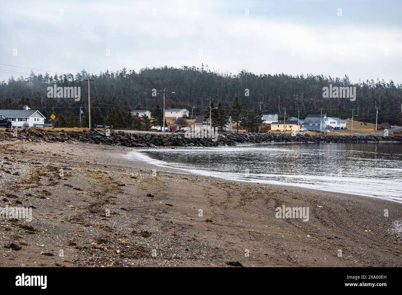 Häuser am Strand in Louisbourg, Nova Scotia, Kanada Stockfoto