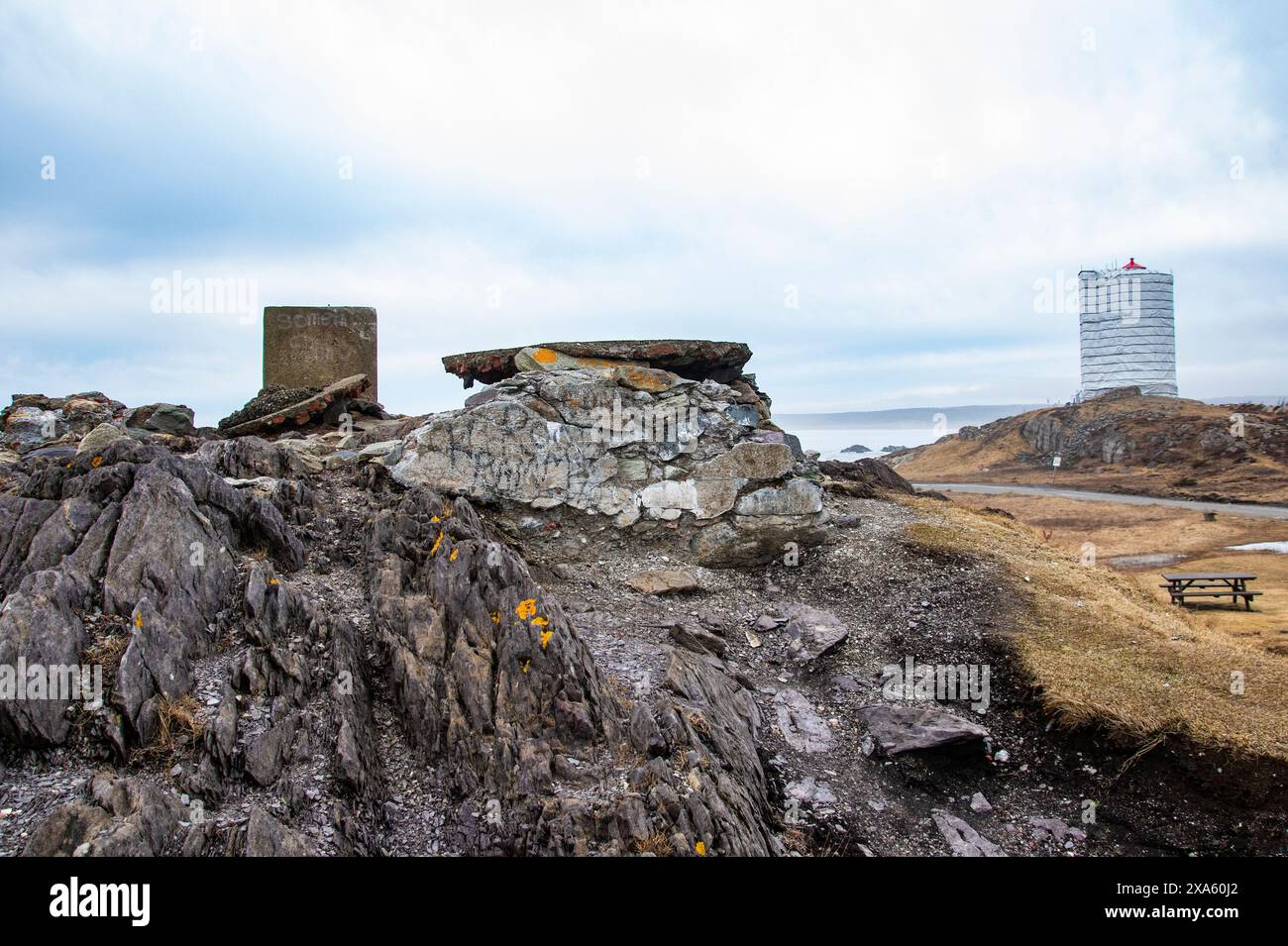 Leuchtturm wird restauriert in Louisbourg, Nova Scotia, Kanada Stockfoto