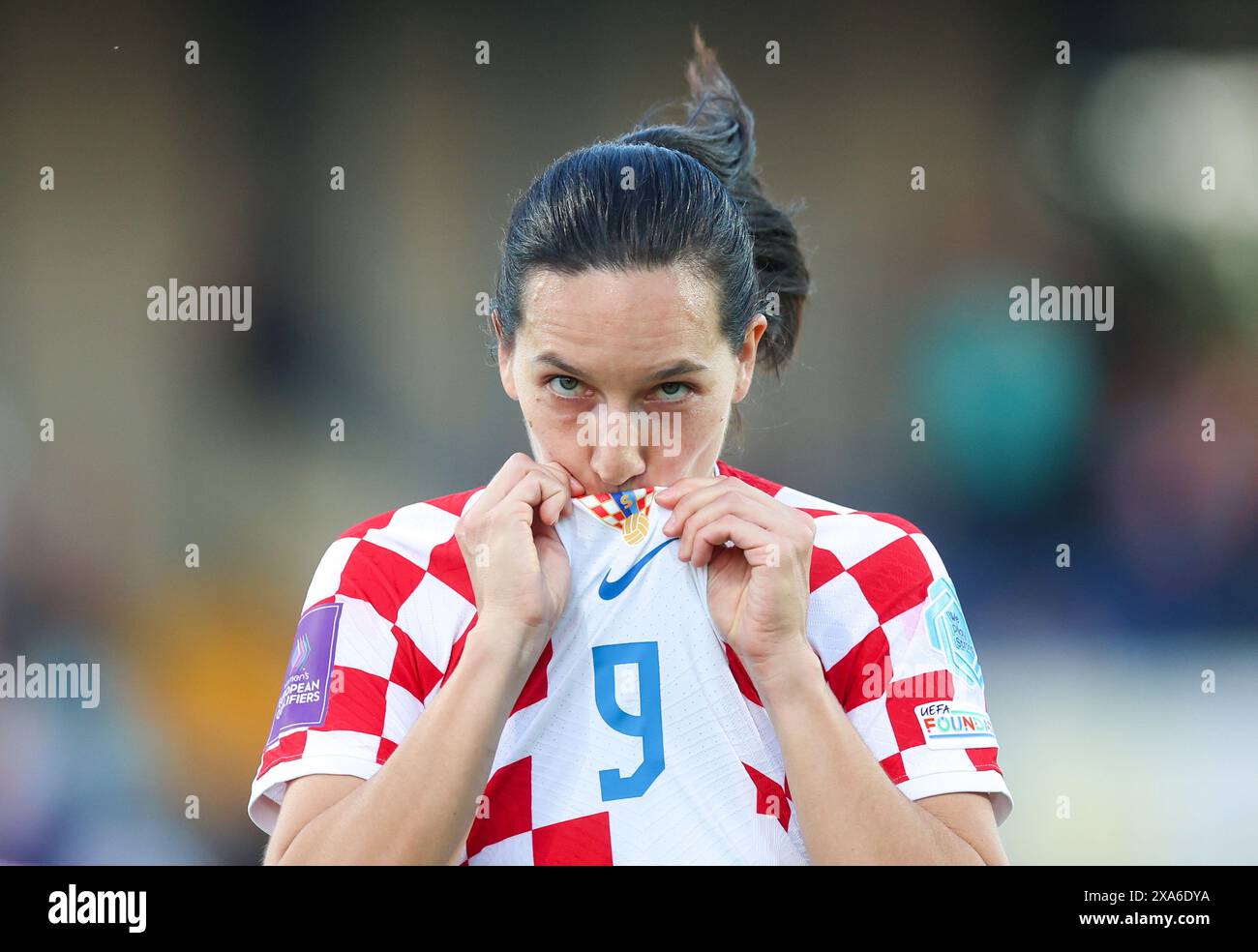 Karlovac, Kroatien. Juni 2024. Ivana Rudelic von Kroatien feiert während der Qualifikation für die Fußball-Europameisterschaft der Frauen 2025, Liga B, Gruppe 4, Kroatien - Kosovo, im Stadion Branko Cavlovic-Cavlek in Karlovac, Kroatien, am 04. Juni 2024. Foto: Sanjin Strukic/PIXSELL Credit: Pixsell/Alamy Live News Stockfoto