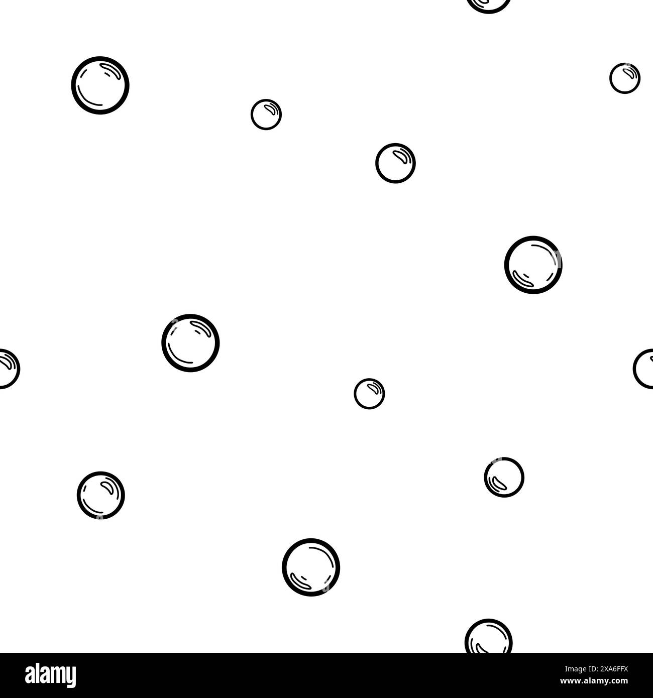 Wasser- oder Seifenblasen nahtloses Muster. Isoliert auf weißem Hintergrund. Vektor handgezeichnete Illustration, Strichgrafik. Stock Vektor