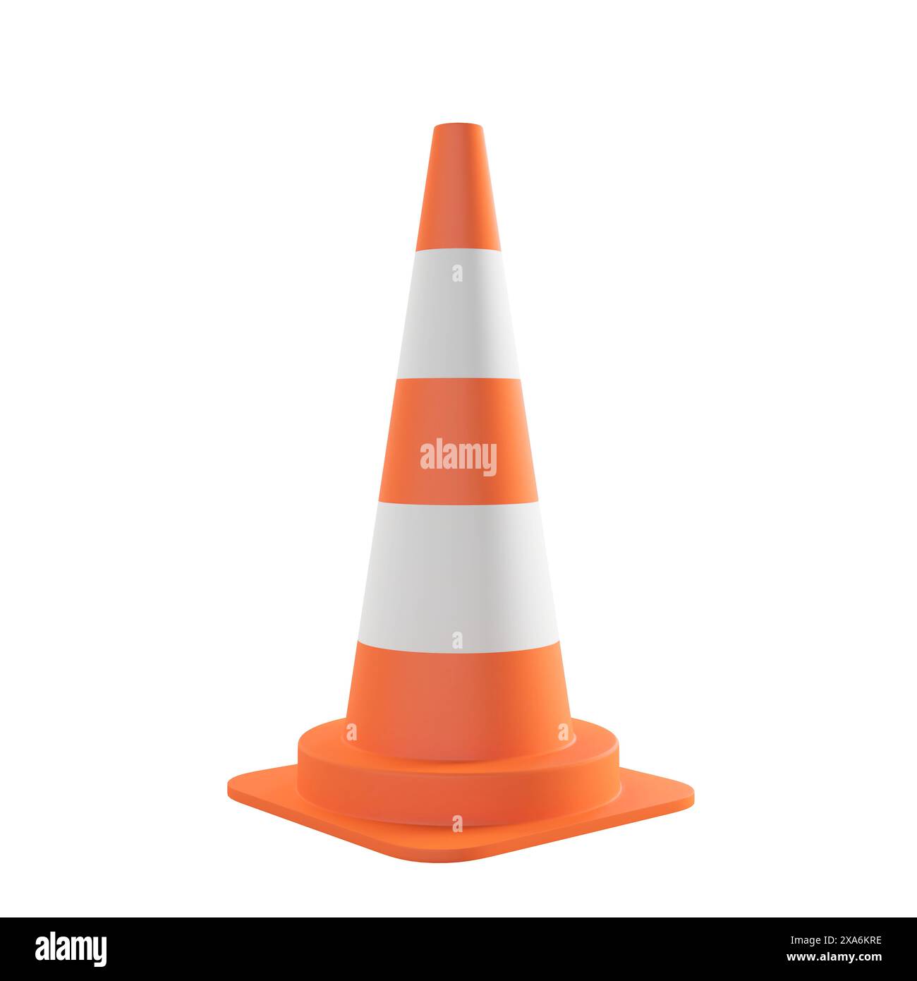 Ein orangefarbener und weißer Verkehrskegel auf weißem Hintergrund, ideal für Spielavatare. Stockfoto