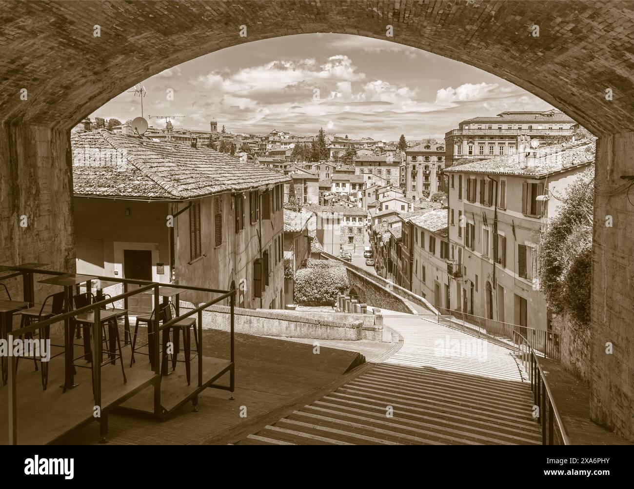 Perugia - das Aquädukt und die Altstadt Stockfoto