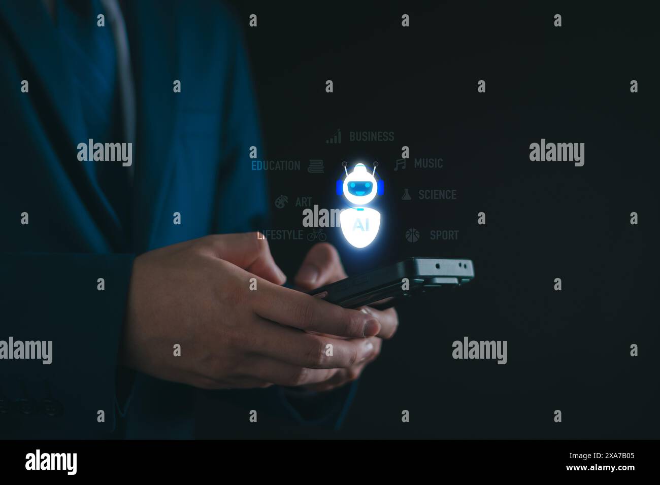 KI-Lernen und Künstliche Intelligenz. KI-Technologie im Alltag. Technologie und Menschen Konzept man verwendet KI, um Arbeit, Geschäft, Modus zu unterstützen Stockfoto