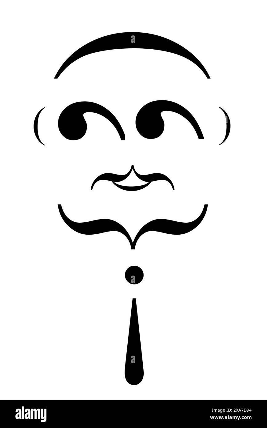 Hier ist ein Gesicht mit Strichen auf der Tastatur in einer flachen Illustration. Stockfoto