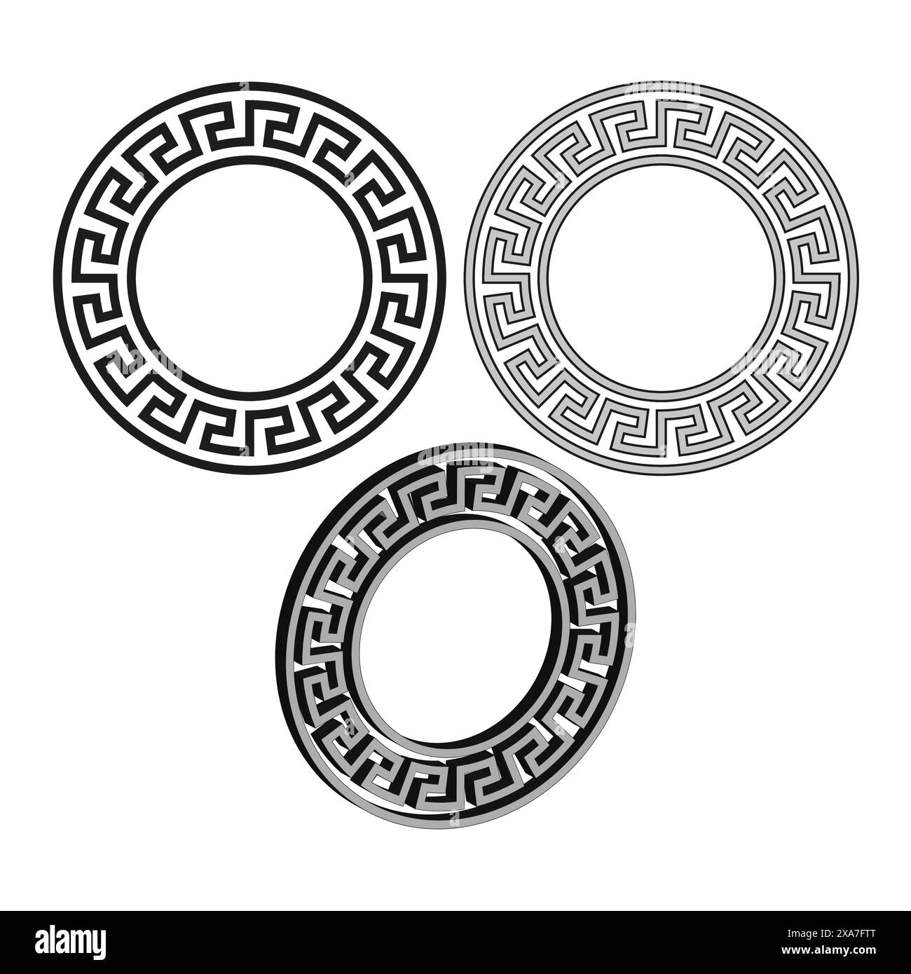 Ringe mit griechischem Muster. Schwarz-weiß. Geometrische Vektorformen. Klassisches Ornament. Stock Vektor