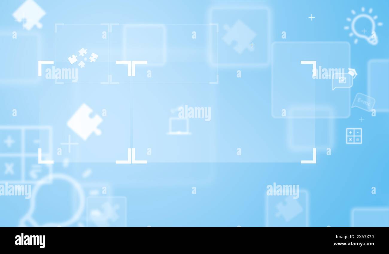 Blauer futuristischer Hintergrund mit Geschäfts- und Bildungselementen. Konzept der digitalen Transformation. Stockfoto