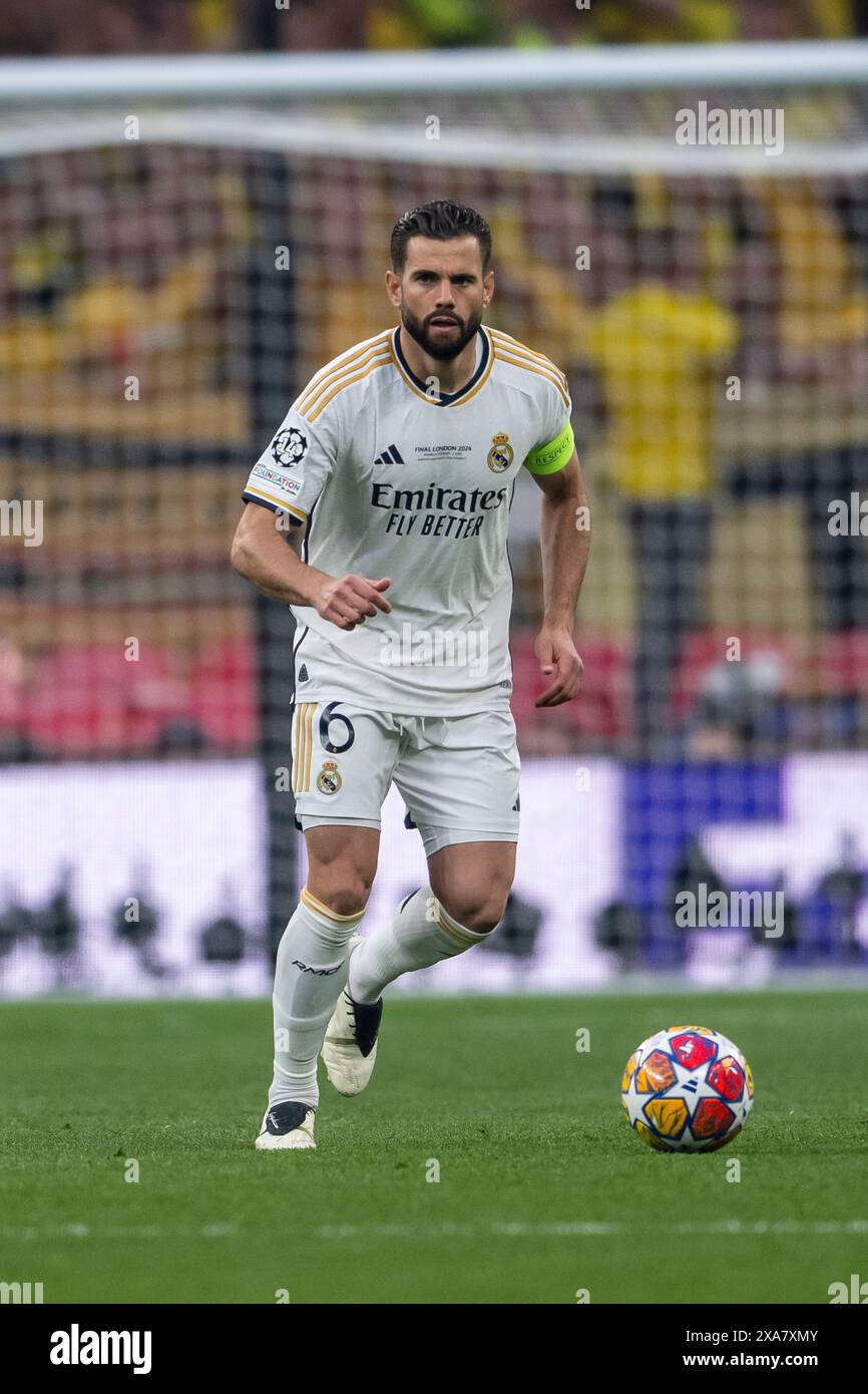 Nacho Jose Ignacio Fernandez Iglesias (Real Madrid) während des Spiels der UEFA Champions League 2023 2024 zwischen Borussia Dortmund 0-2 Real Madrid im Wembley Stadium am 1. Juni 2024 in London. Quelle: Maurizio Borsari/AFLO/Alamy Live News Stockfoto