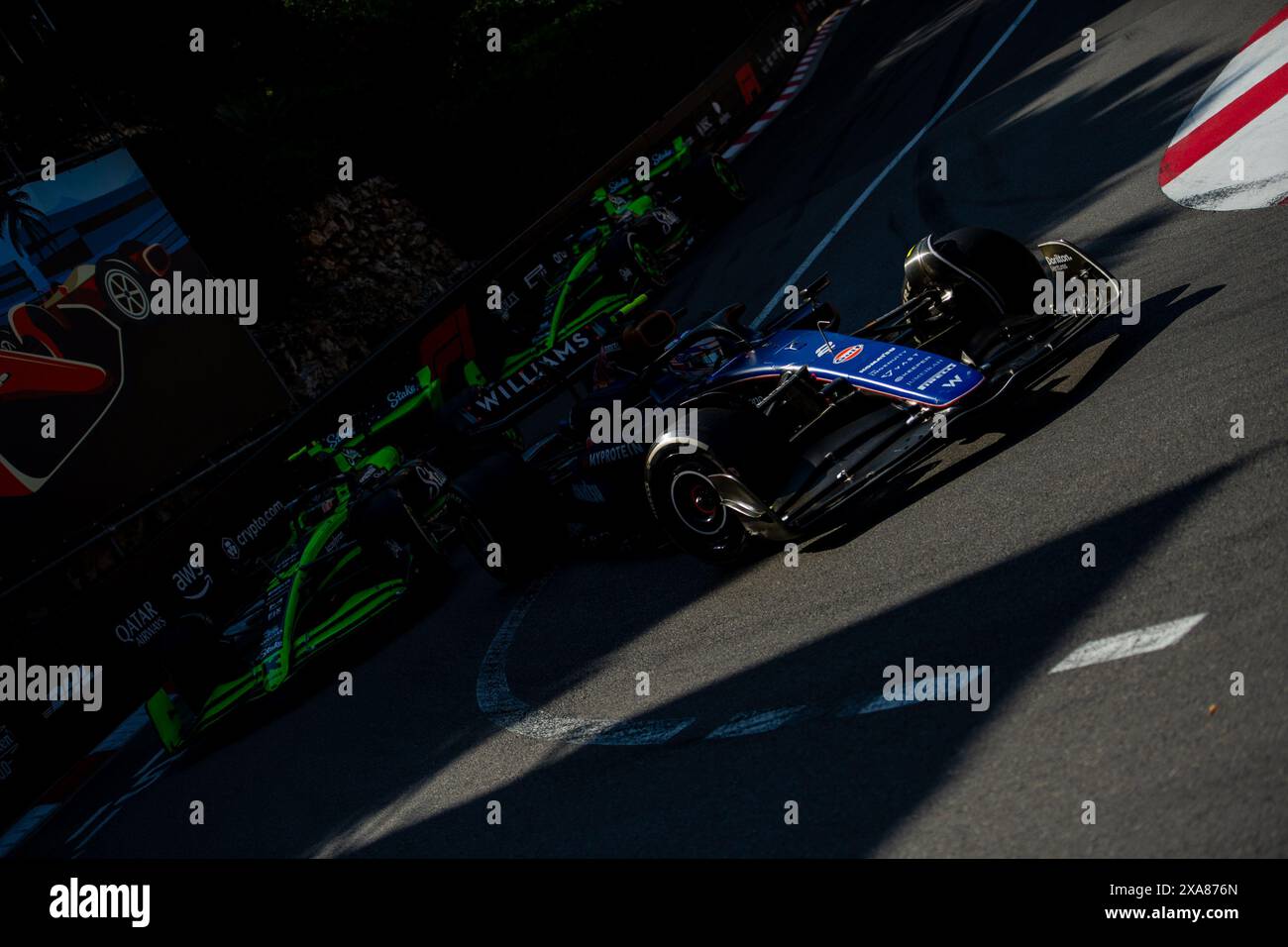 Monte-Carlo, Monaco - 26. MAI 2024, #2 Logan Sargeant (USA, Williams), #24 Guanyu Zhou (CHI, Stake F1), #77 Valtteri Bottas (FIN, Stake F1), 2024 Formu Stockfoto
