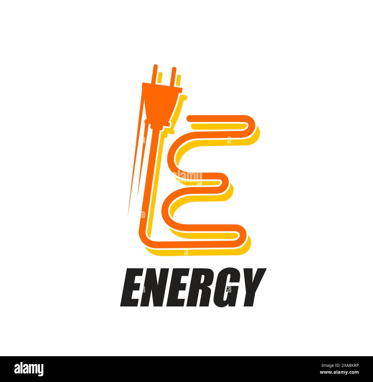 Vektorsymbol für elektrische Energie mit Netzstecker und Netzkabel. Orangefarbenes gelbes Symbol für Elektrotechnik, Energie- und Energieindustrie, Elektrikerdienst Stock Vektor