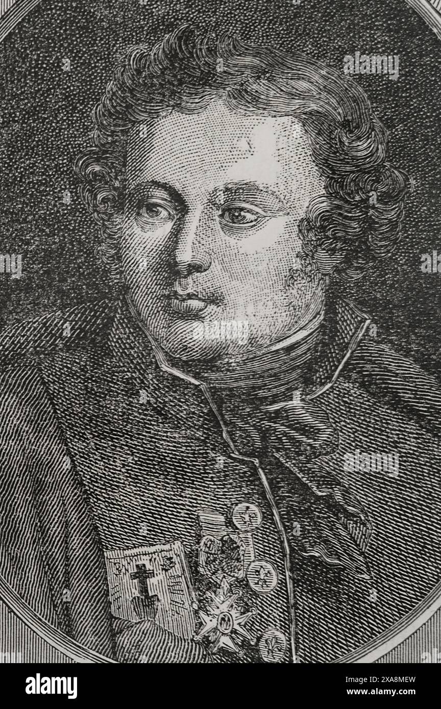 Charles de Bonchamps (Charles-Melchior Artus de Bonchamps) (1760-1793). Marquis de Bonchamps. Französischer Politiker und Militär. General der katholischen und königlichen Armee von Vendée während der Französischen Revolution. Hochformat. Zeichnung von Liénard. Gravur. "Geschichte der Französischen Revolution". Band I, 1876. Stockfoto