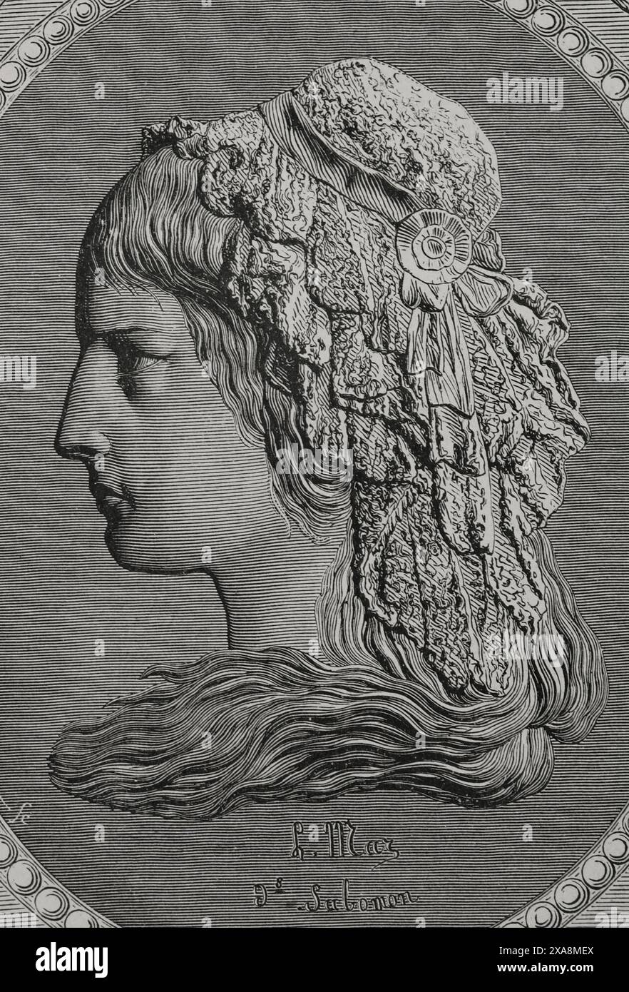 Charlotte Corday (Marie-Anne Charlotte de Corday d'Armont) (1768-1793). Französischer Revolutionär, Sympathisant der Girondins, die Jean-Paul Marat (1743–1793) am 13. Juli 1793 ermordet haben. Hochformat. Zeichnung von Liénard. Gravur. "Geschichte der Französischen Revolution". Band I, 1876. Stockfoto