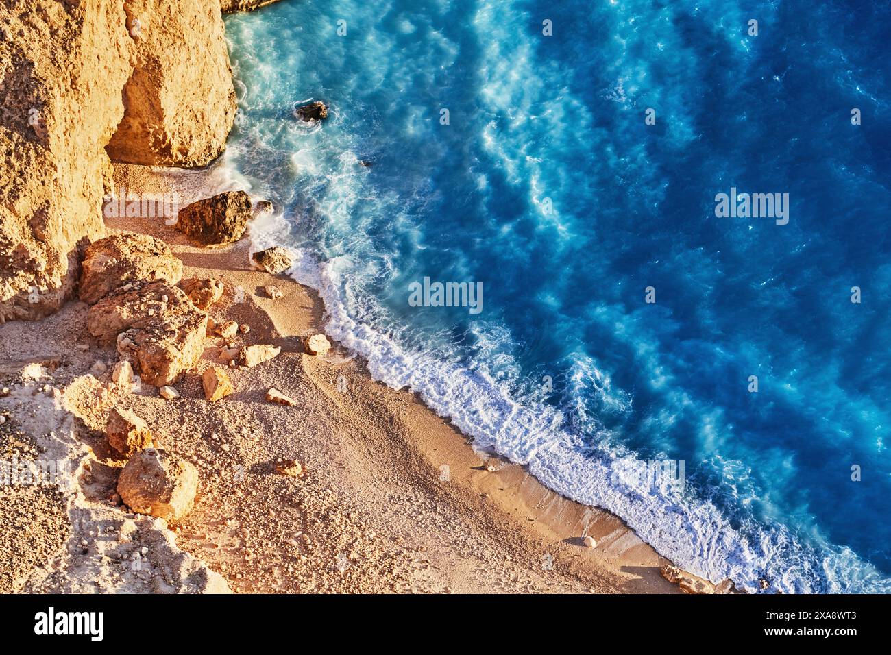 Myzithres Rock, Strand und Aussichtspunkt. Blick von oben auf die Insel Zakynthos im Ionischen Meer in Griechenland Stockfoto