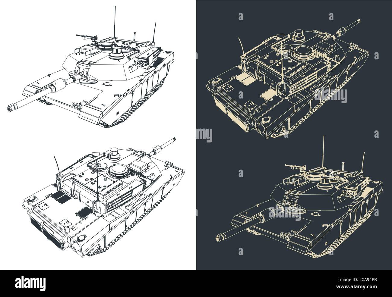 Stilisierte Vektorabbildungen eines M1 Abrams-Tanks Stock Vektor