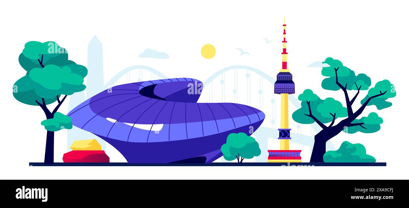 Futuristische Seoul-Gebäude - moderne farbige Vektorillustration Stock Vektor