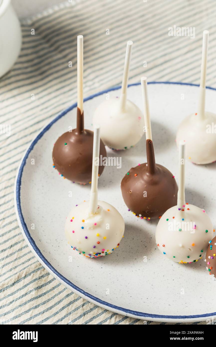 Hausgemachte Vanillekuchen mit Schokoladenkuchen und Sprinkles Stockfoto