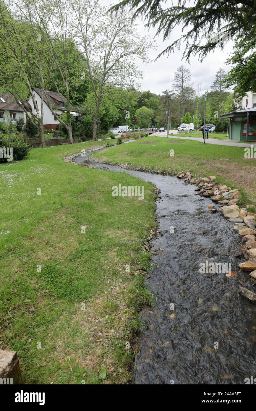 Wasserlauf im Luisenpark in Bad Bergzabern Stockfoto