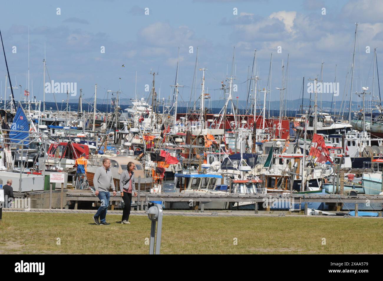 Gilleleje Habour/Gilleleje havn/Denmark/05 JUNI 2024/die Menschen feiern heute am 5. juni 20024 den dänischen Konsignationstag und die offiziellen Feiertage die Bewohner des gilleleje Habour mit Essen und BesichtigungGenießen Sie den Blick auf den Hafen im nördlichen Teil der dänischen Küste. (Foto. Francis Joseph Dean/Dean Pictures) (nicht für kommerzielle Zwecke) Stockfoto