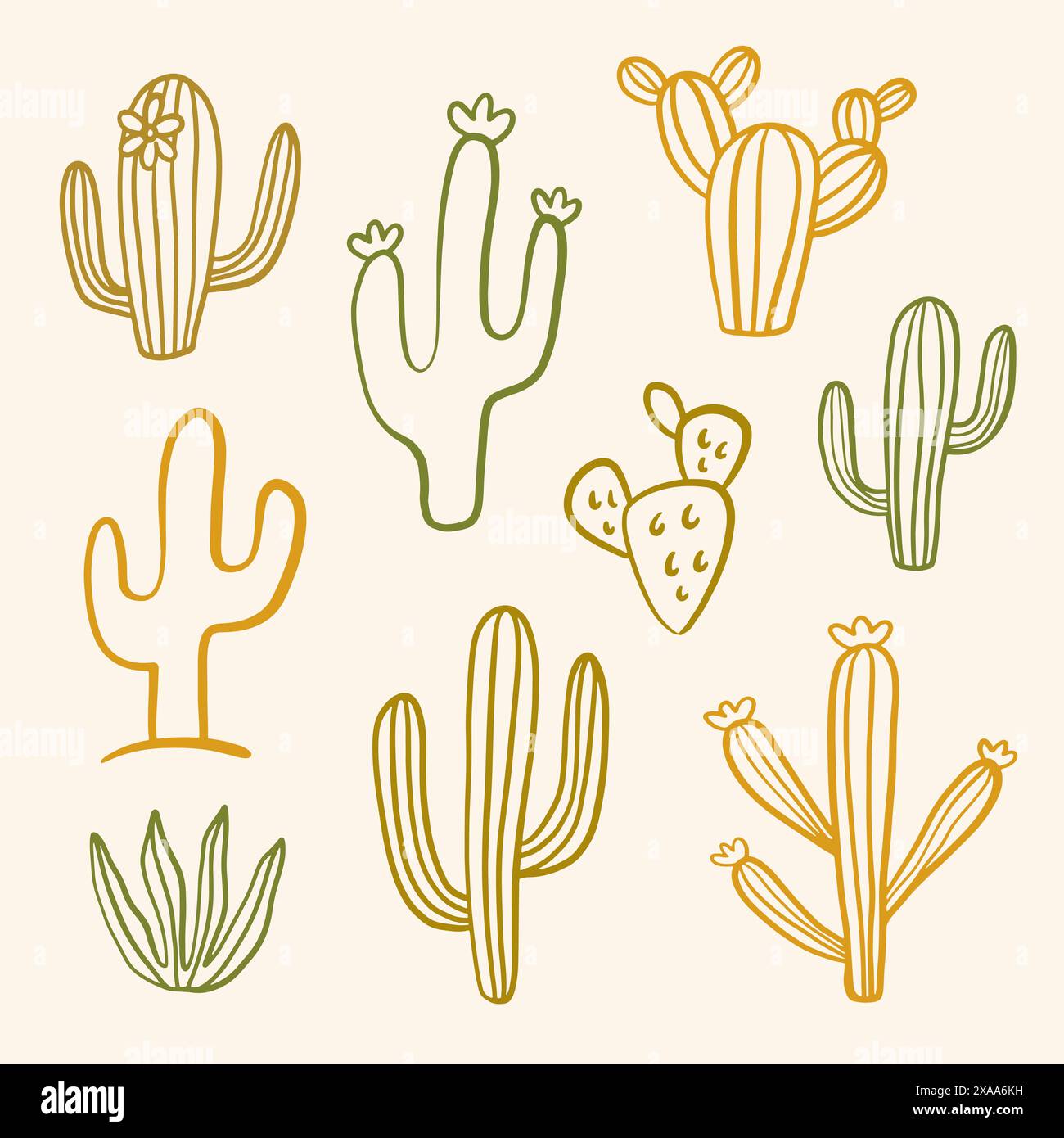 Handgezeichnetes Kakteen-Doodles-Set. Niedliche Kaktusskizze Stock Vektor