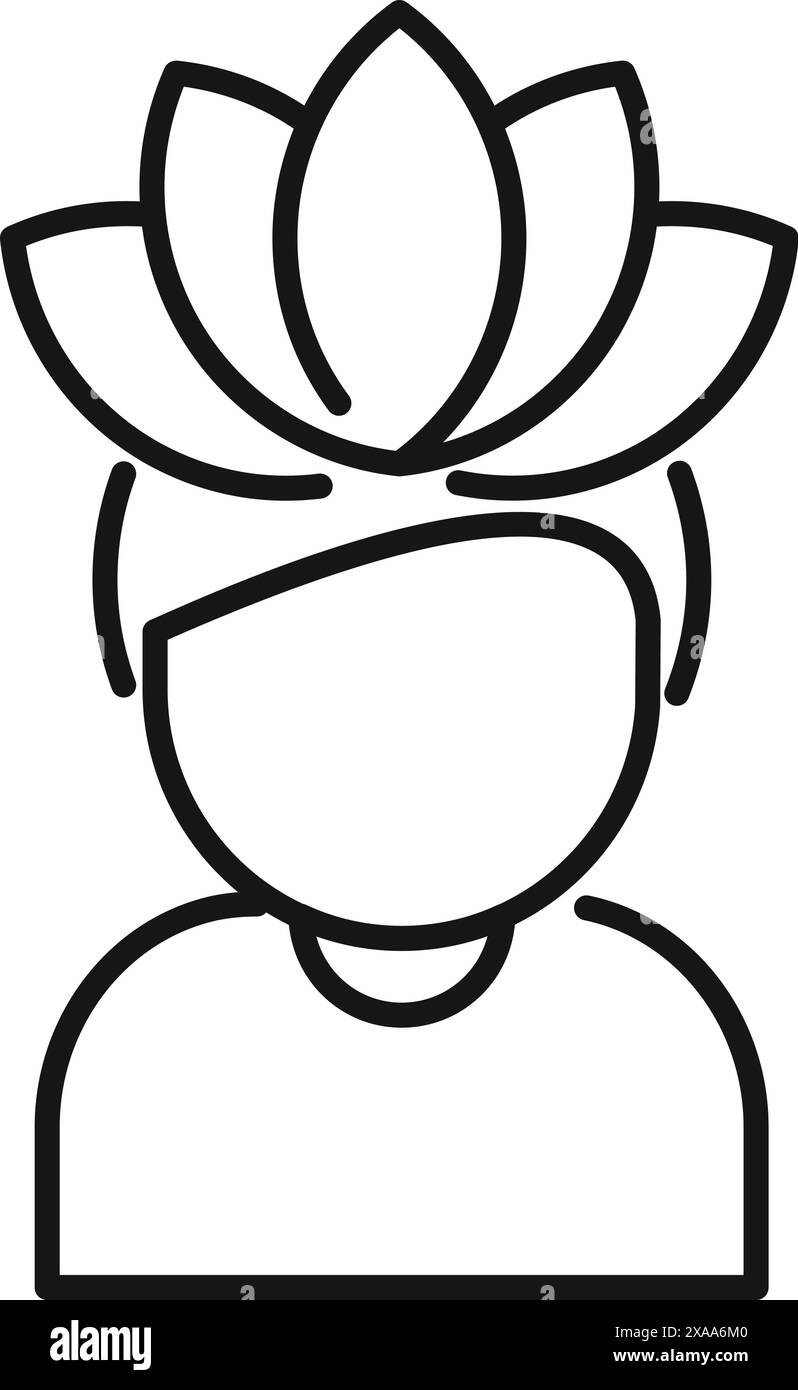 Zeilenkunstsymbol einer Person, die mit einer Lotusblume darüber meditiert, die Gelassenheit und Achtsamkeit symbolisiert Stock Vektor