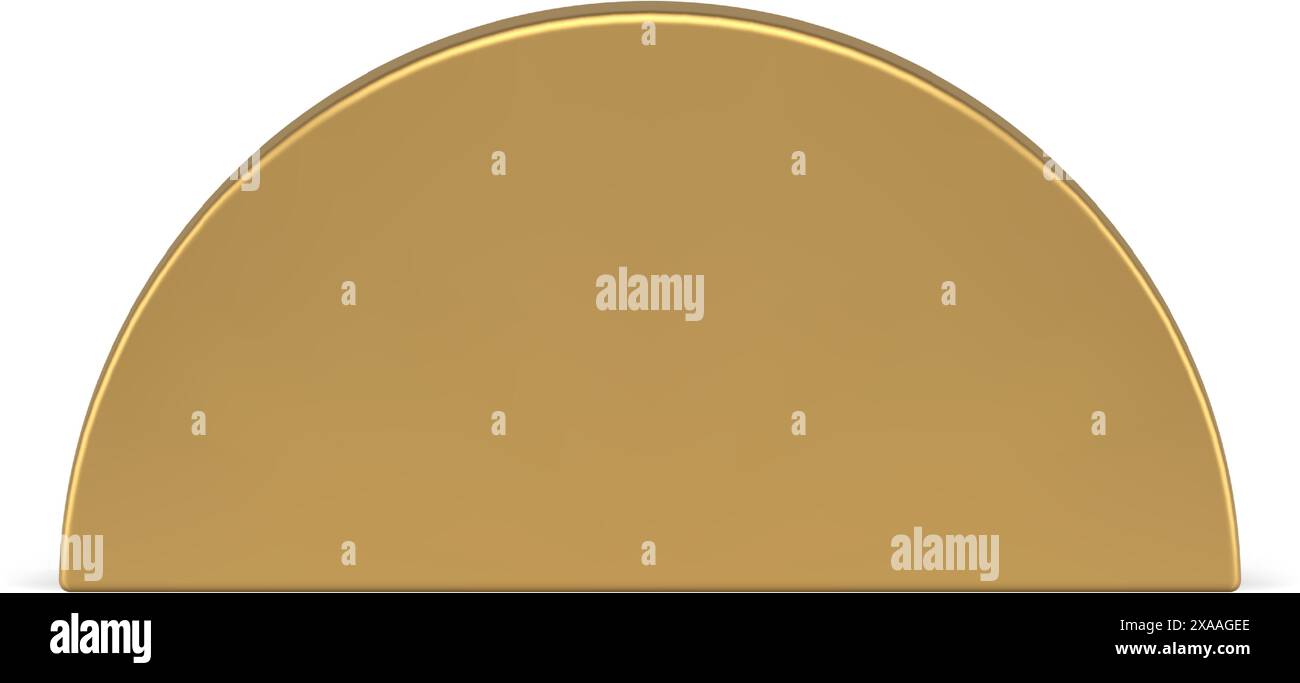 Goldene metallische Bogen Halbkreis geometrische minimalistische Form vertikale Wand 3D Vorlage Vektor Illustration. Dreidimensionale Hochglanz-Plattform dreidimensional in luxuriösem Design Stock Vektor