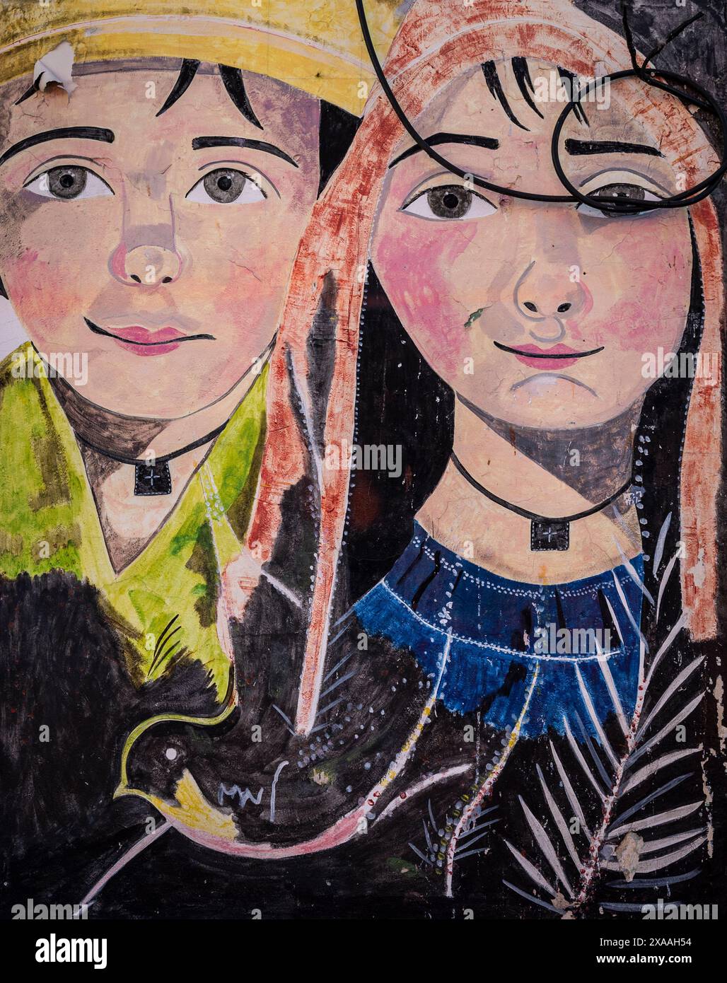Wandbild eines Mädchens und Jungen, Santa Ana, El Salvador Stockfoto