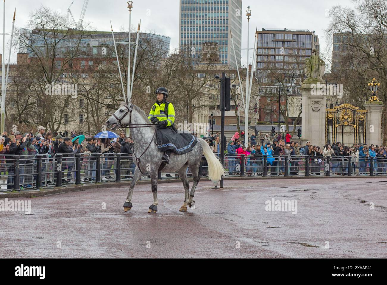 Menschenmassen versammeln sich im Buckingham Palace, London. Stockfoto