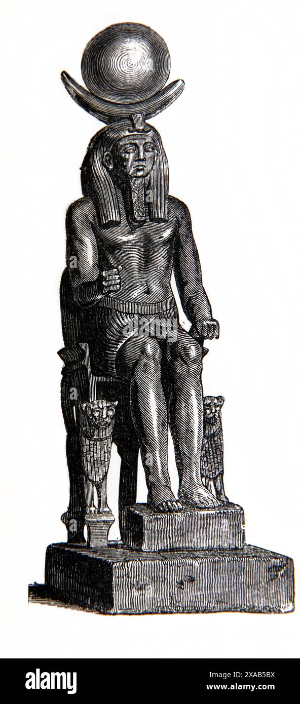 Holzgravur des ägyptischen Gottes Osiris aus der antiken Familienbibel des 19. Jahrhunderts Stockfoto