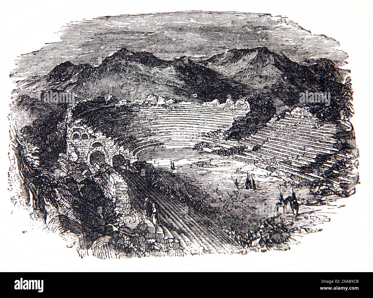 Holzgravur des Amphitheaters in Ephesus Türkei im 19. Jahrhundert illustrierte Familienbibel Stockfoto