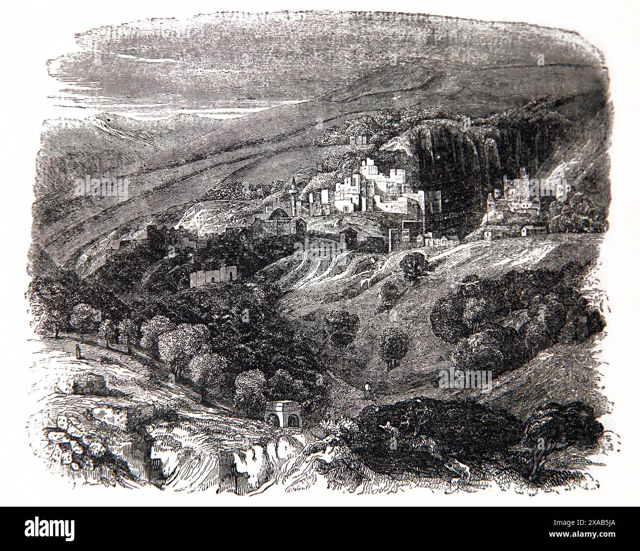 Die Holzgravur von Nazareth Israel soll der Ort sein, an dem die Verkündigung geschah und an dem Jesus Christus im 19. Jahrhundert aufwuchs Stockfoto