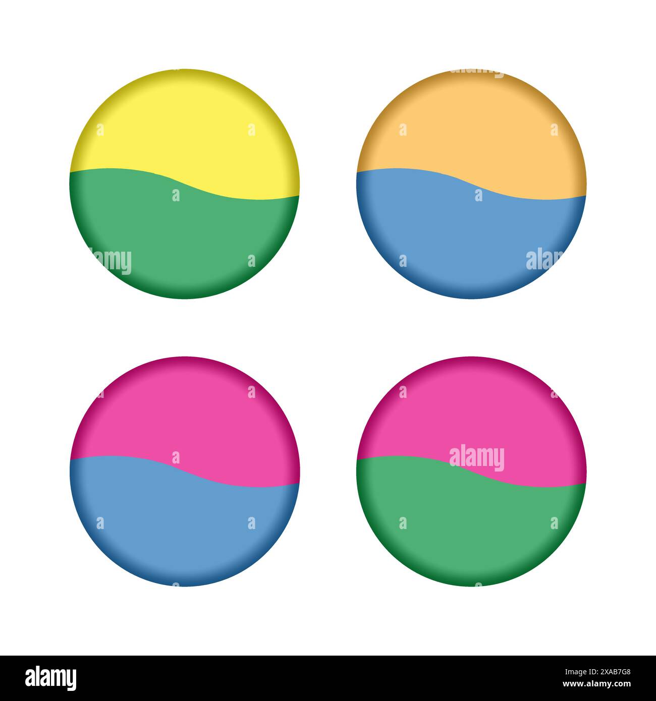 Bunte Kreissymbole. Vier verschiedene Farbkombinationen. Verlaufende Schattierung. Vektorabbildung. Stock Vektor