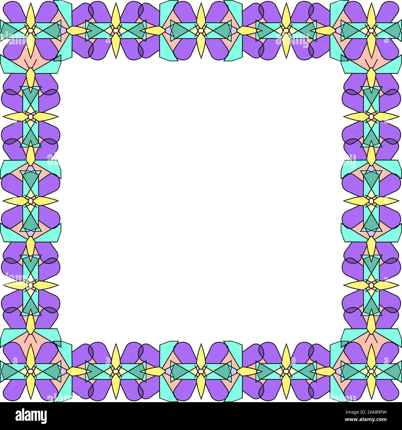 Quadratischer Rahmen von Schmetterlingsfiguren im kombinatorischen Stil auf weißem Hintergrund Stock Vektor