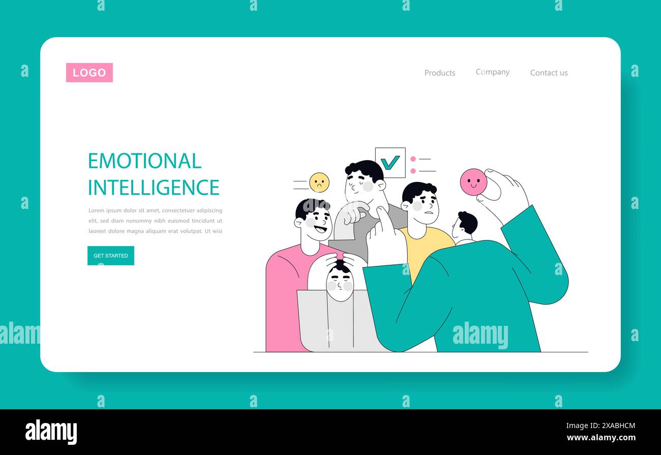 Emotionale Intelligenz. Illustration auf einer Website, die einen Workshop zum Erkennen von Emotionen mit verschiedenen Teilnehmern zeigt. Menschen bewerten Emotionen mit visuellen Symbolen. Vektorabbildung. Stock Vektor