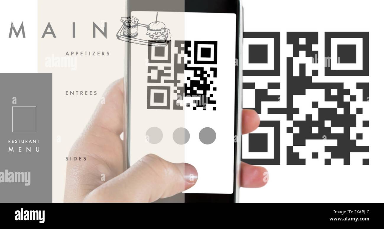 Bild des Scans des qr-Codes und des Restaurantmenüs auf dem Smartphone Stockfoto