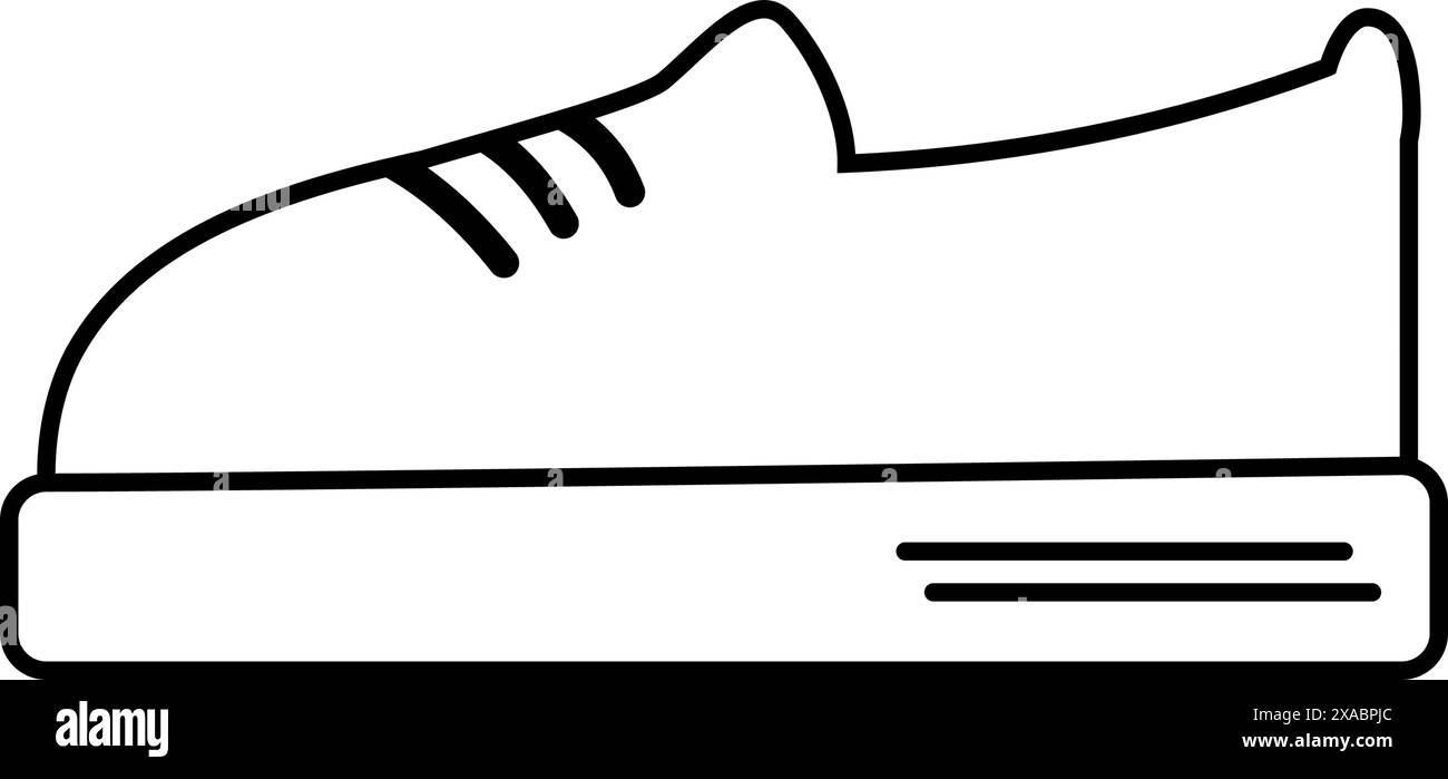 Outline Sneaker Stylized bequeme Schnürschuhe im minimalistischen Stil Icon Aufkleber Tag Konzept Vektor Isolate EPS Karten, Poster, Banner, Broschüren, Plakate, Etikett, Preisschild oder Web, Werbeaktion Stock Vektor