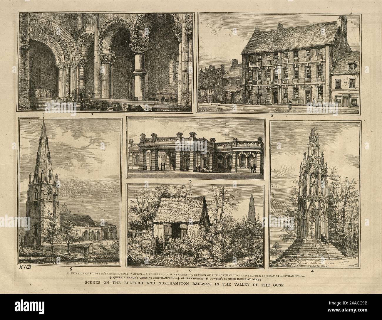 Szenen auf der Bedford and Northampton Railway, Valley of the Ouse 1870s, Vintage illustraion, 19. Jahrhundert Stockfoto