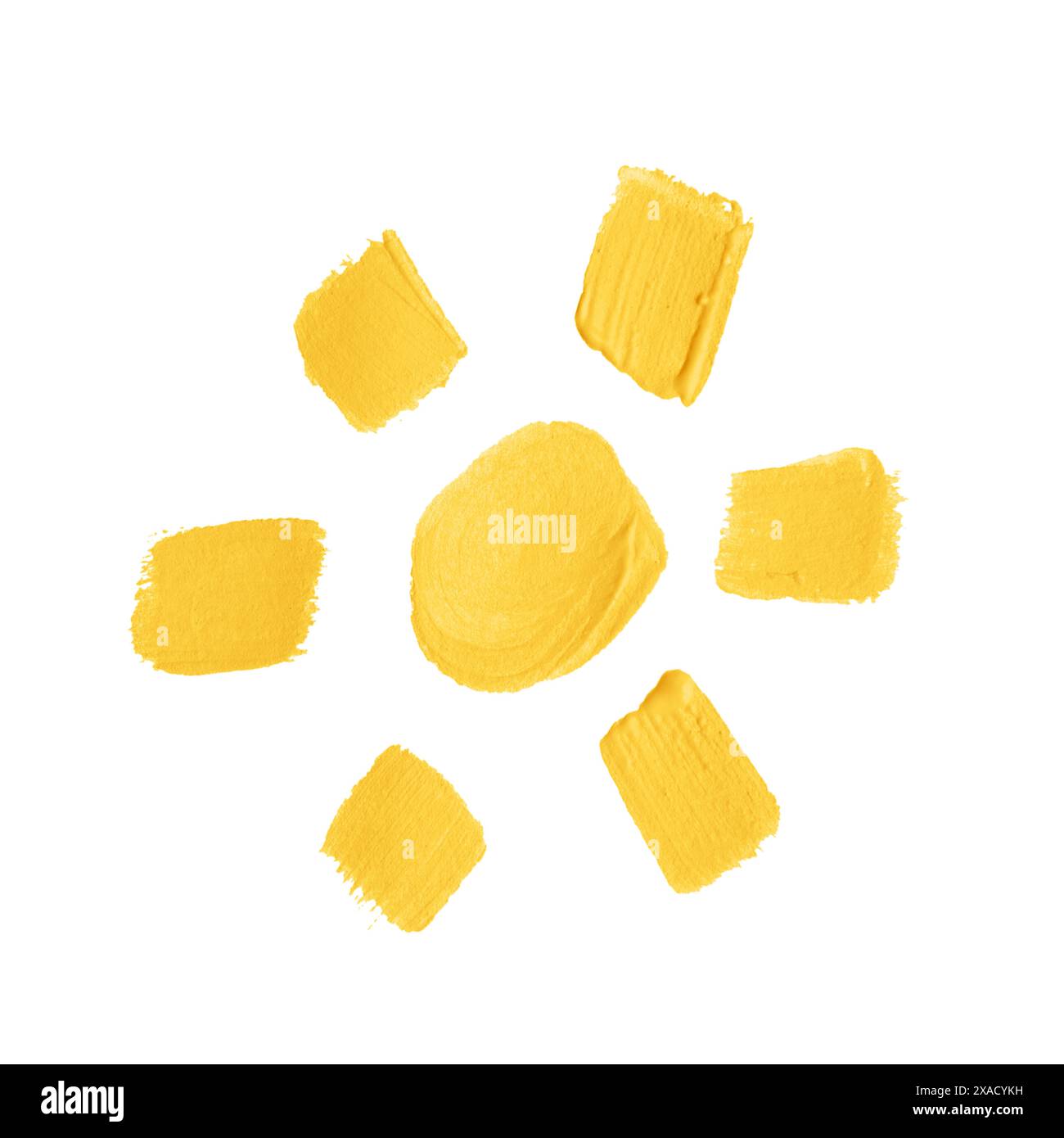 Kindergemälde der Sonne auf weißem Hintergrund Stockfoto