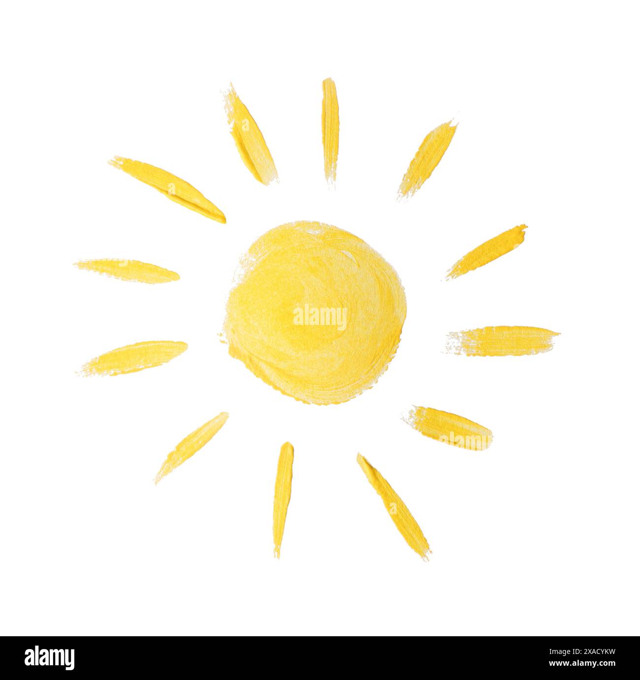 Kindergemälde der Sonne auf weißem Hintergrund Stockfoto