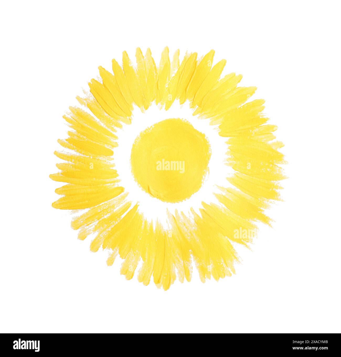 Kindergemälde der Sonne auf weißem Hintergrund Stockfoto