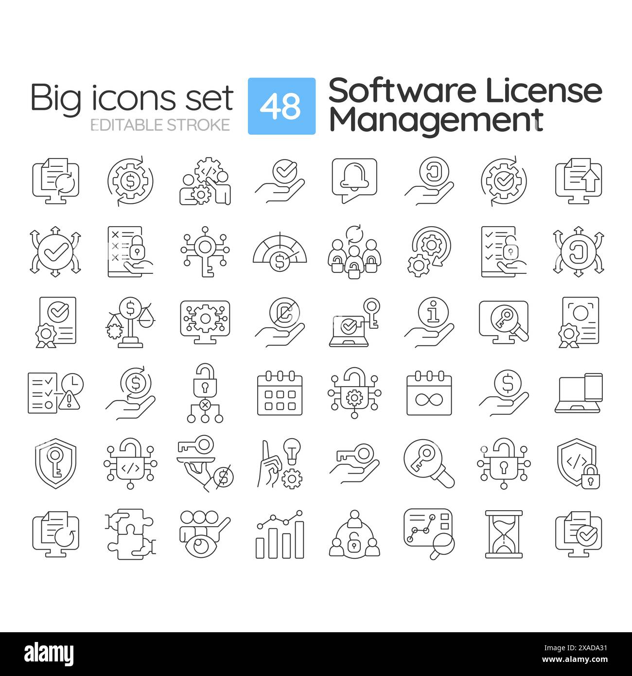 Lineare Symbole für die Software-Lizenzverwaltung Stock Vektor