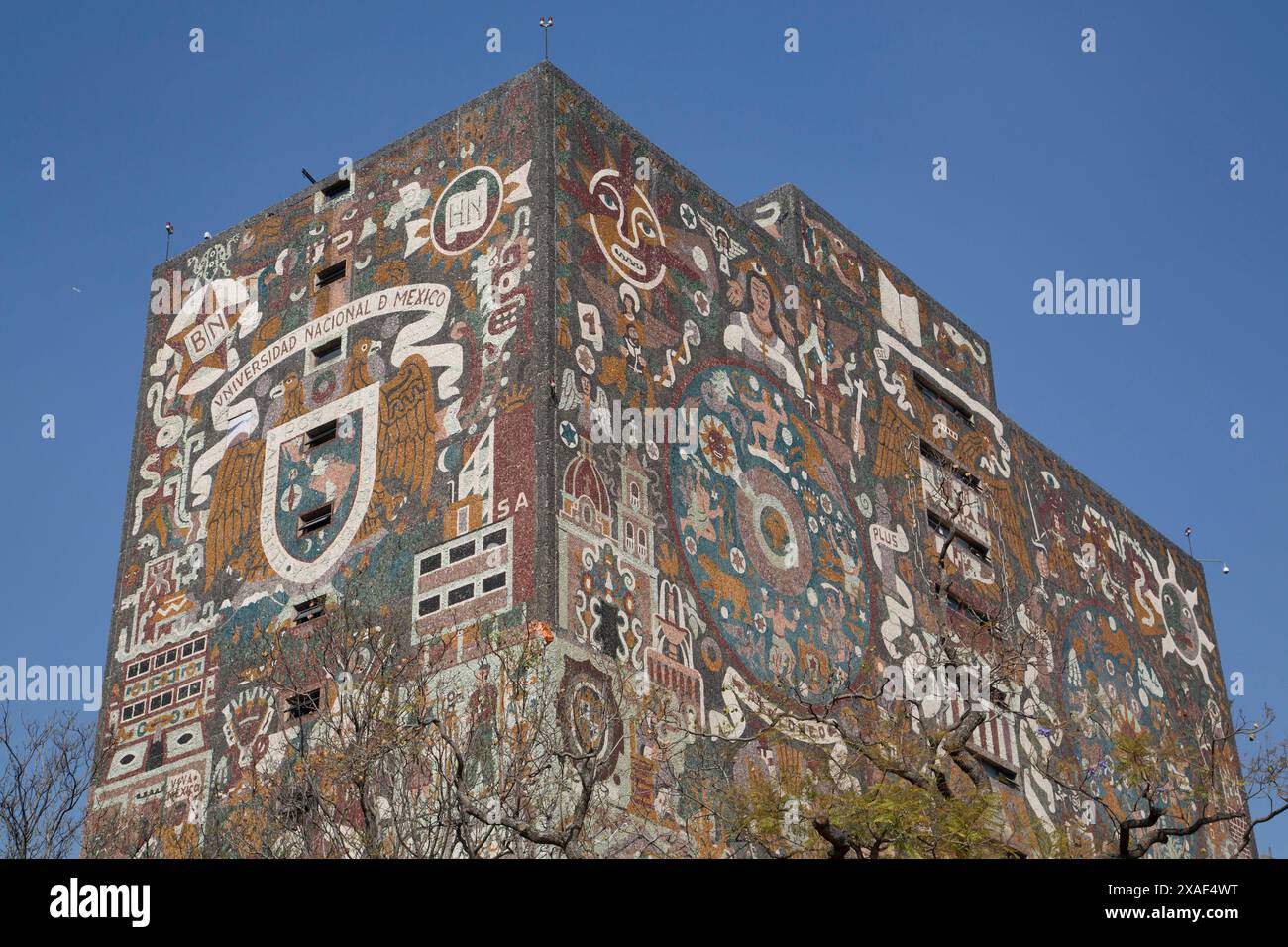 Mexiko, Mexiko-Stadt, nationalen autonomen Universität von Mexiko, Zentralbibliothek, geflieste Fresko von Juan Gorman Stockfoto