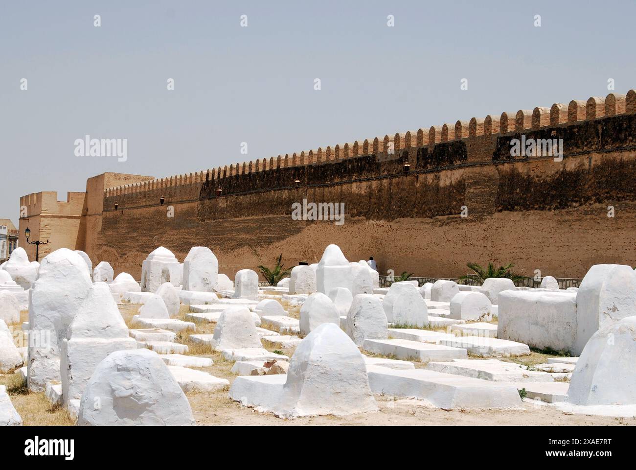 Weiß getünchte Grabsteine, Mausoleum und Moschee oder Zawiya von Sidi Sahibi, Kairouan, Gouvernement Kairouan, Tunesien Stockfoto