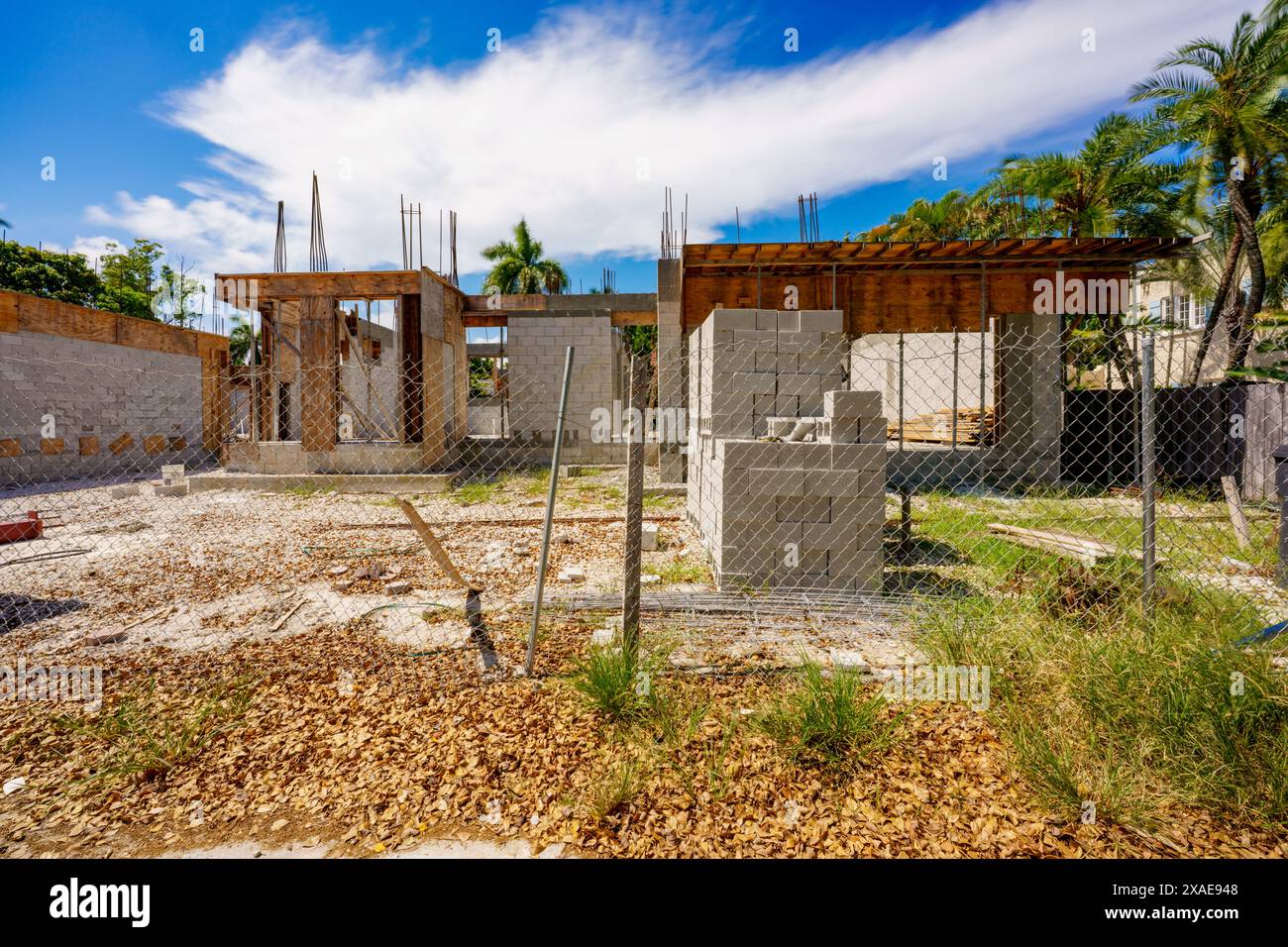 Baustelle zu Hause. Foto eines Hauses, das gebaut wird, Florida USA Stockfoto