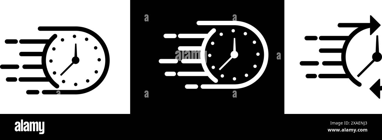 Symbol für schnelle Zeit oder Deadline, Zeitgeber, Express-Service, Countdown-Timer und Stoppuhr flach Stock Vektor