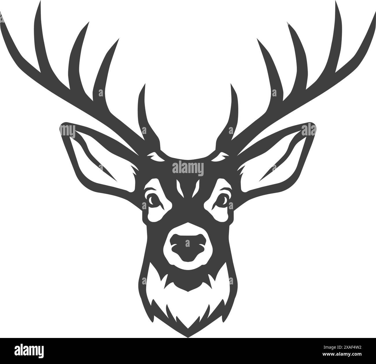 Rentier gehörnte wilde Säugetier Kopf Jagd Vintage Icon Design Vektor Illustration. Hirschmaul mit Hörnern und Augen, die auf natürlichem Antilopeneleg campen Stock Vektor