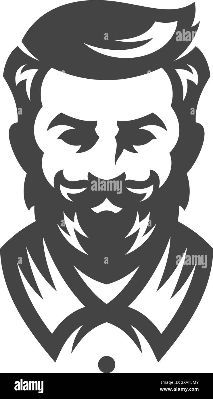 Friseur männlicher Schönheitssalon Hipster altmodisch Pflege Coiffure Vintage Icon Vektor Illustration. Barbershop Mann Portrait Schnurrbart Barthaar Stock Vektor