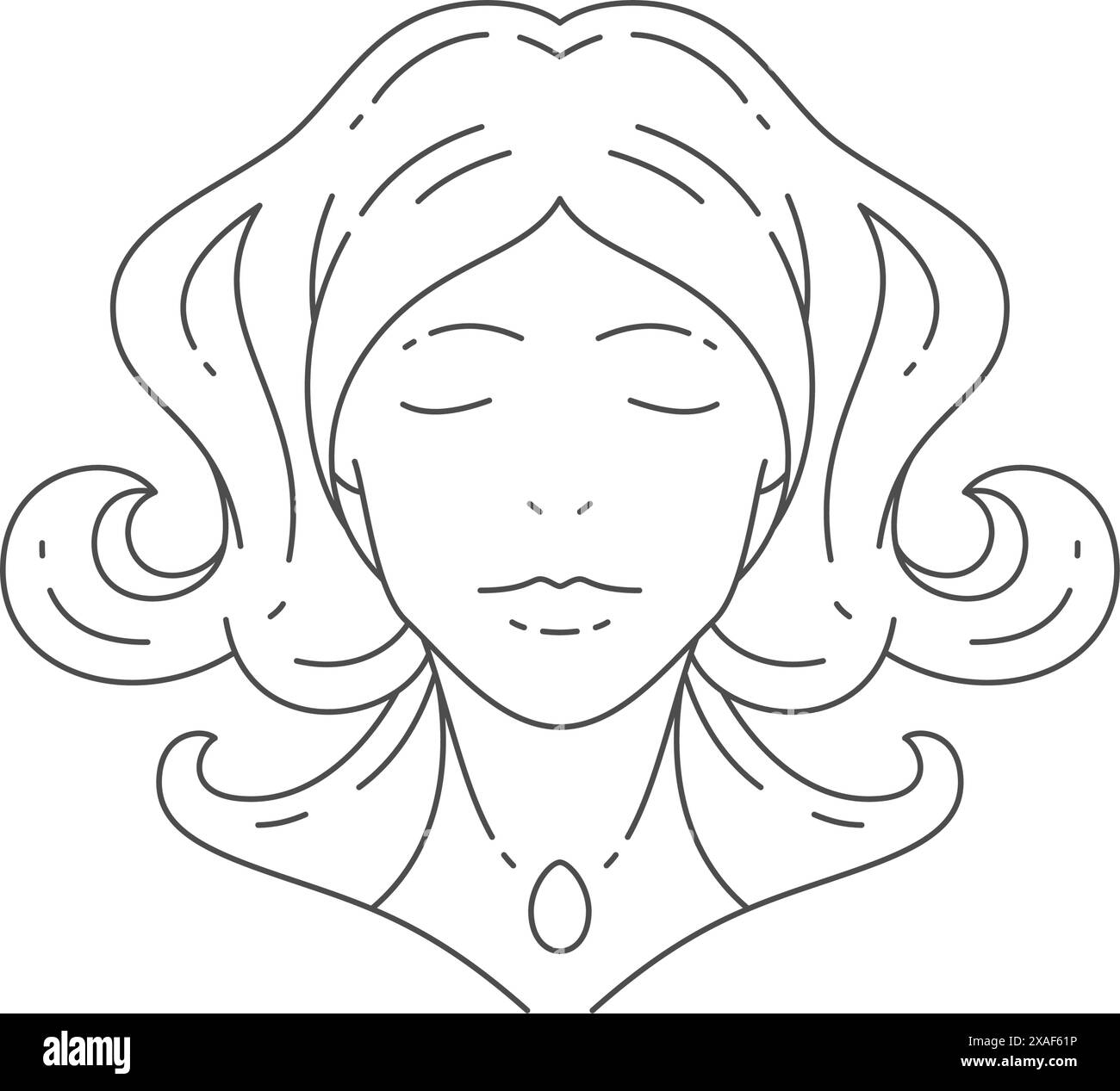 Elegantes Traumfrau-Porträt gebogenes Haar minimale Linie Logo für Schönheitssalon Vektor-Illustration. Romantisches weibliches Gesicht Mode-Ikone für Friseur Cos Stock Vektor