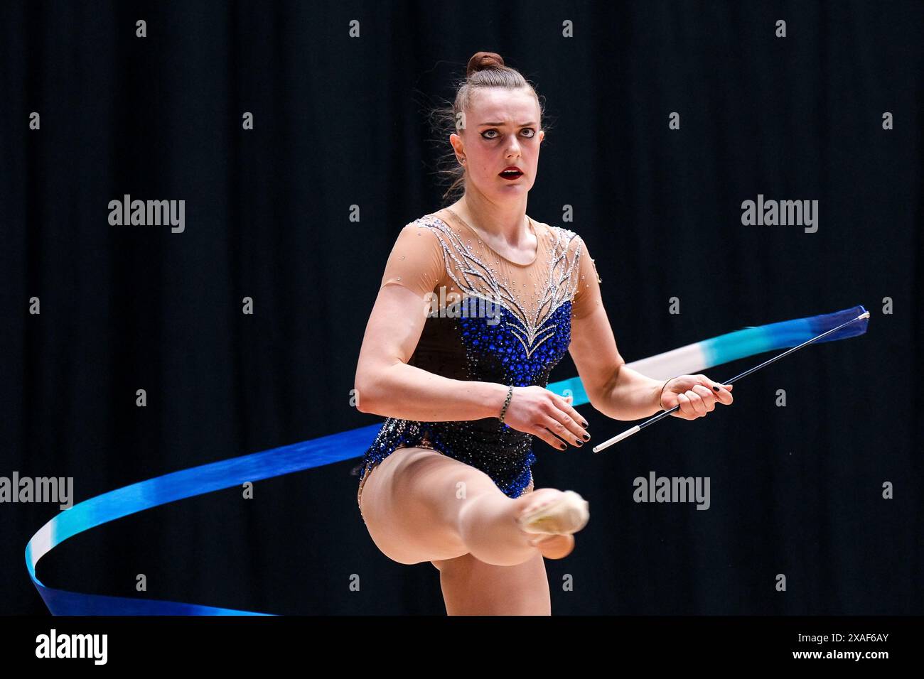 Margarita Kolosov (SC Potsdam) uebung mit dem Band, die Finals 2024, Deutsche Meisterschaften, Rhythmische Sportgymnastik, Einzel Mehrkampf, 06.06.2024, Frankfurt am Main, Foto: Eibner-Pressefoto/Florian Wiegand Stockfoto